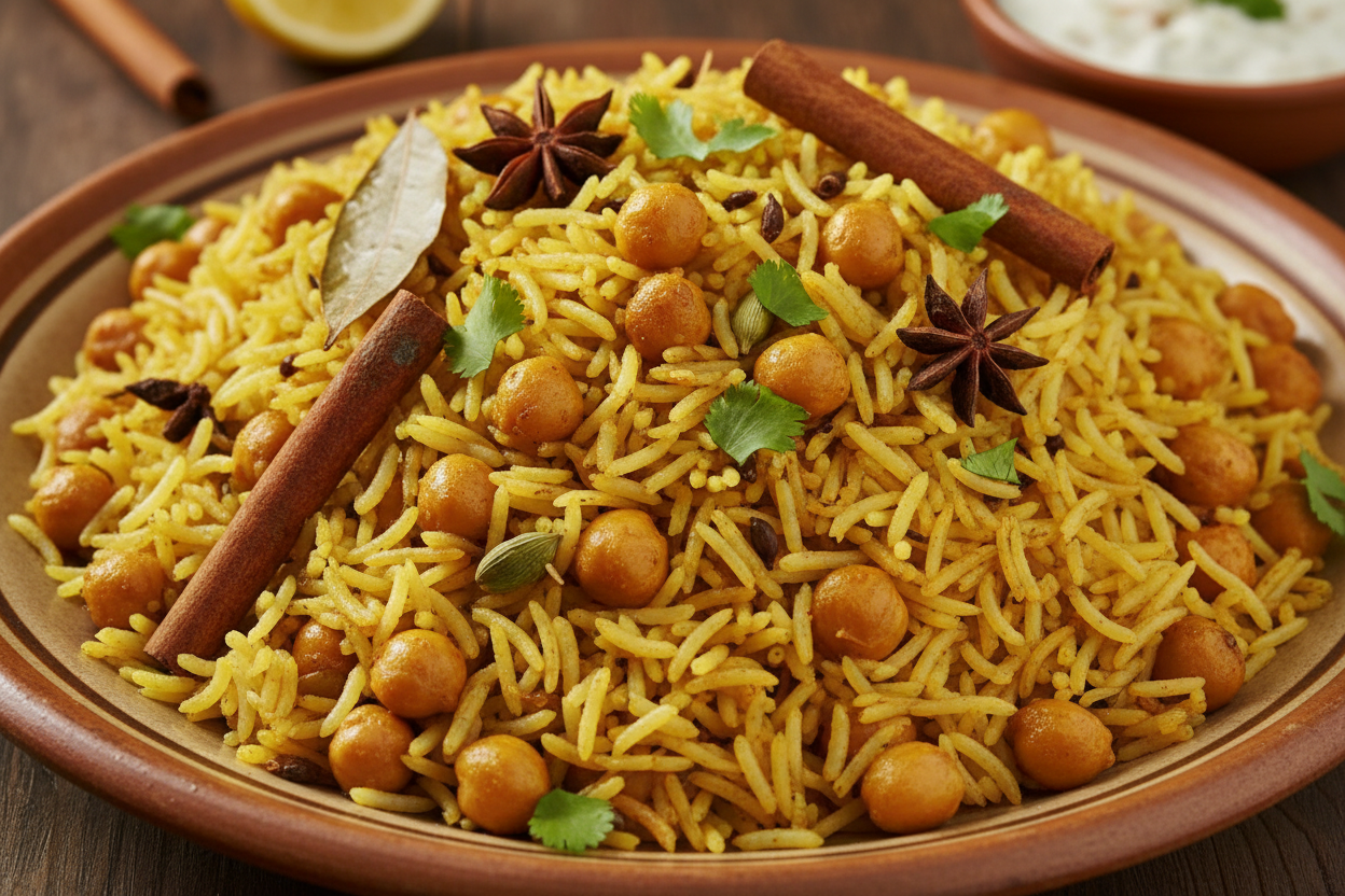 Chana Pulao Flavorful rice with seasoned chickpeas