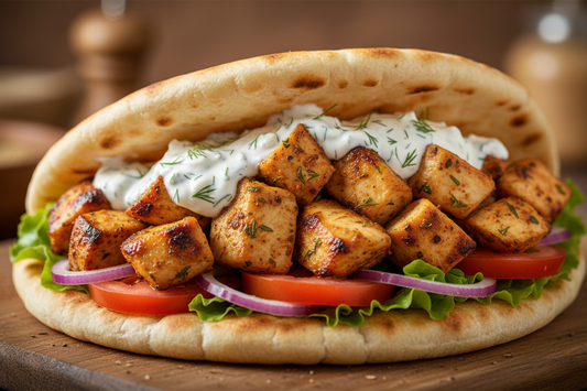 Gyro Chicken in Bread Juicy gyro chicken wrapped in soft bread