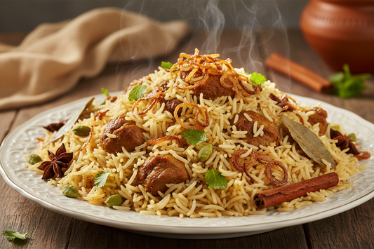 Pulao Light, fluffy rice with savory meat