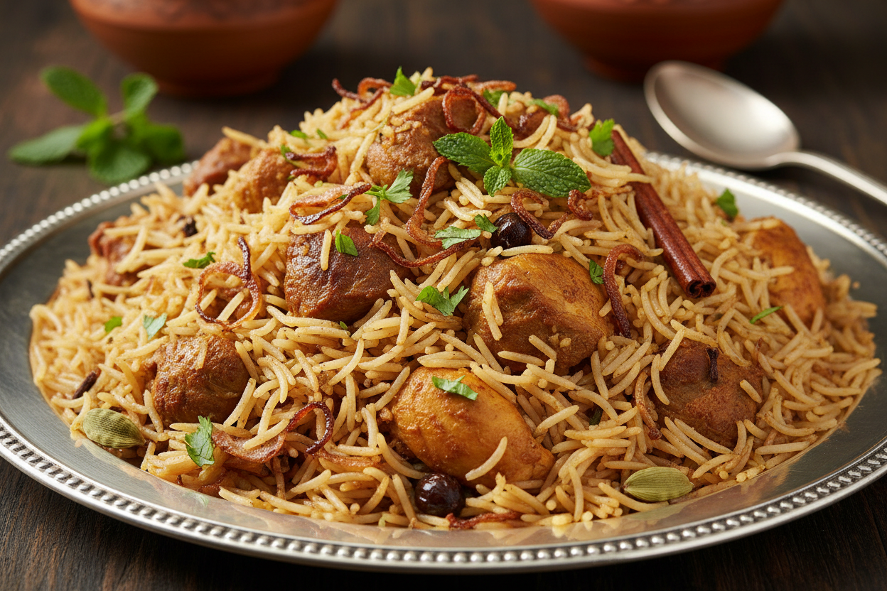 Pulao Light, fluffy rice with savory meat